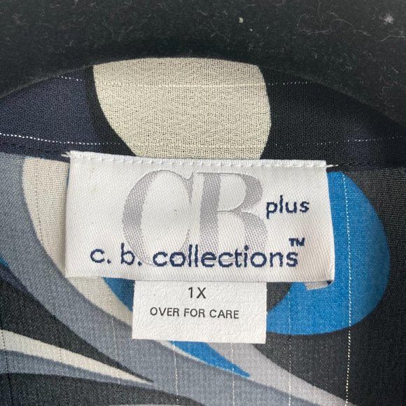 c.b. collections Black Blue Patterned Blouse 1X - Picture 8 of 13